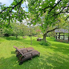 idyllischer Garten mit Obstbäumen