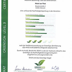 GreenSign Zertifikat Level 3 2021