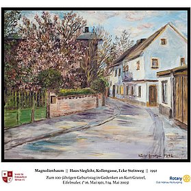 Magnolienbaum Haus Sieglohr, Kollengasse, Ecke Steinweg | Werk von Kurt Gratzel, Eifelmaler
