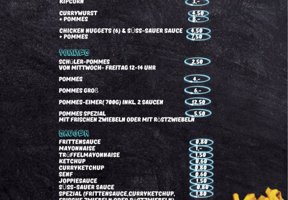Speisekarte Snackbox Fries&Eis