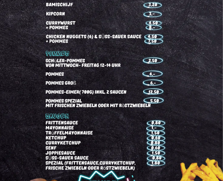 Speisekarte Snackbox Fries&Eis